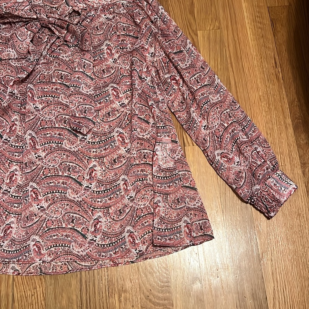 Zara Women's Blouse Pink Multicolor Paisley V-Neck Tie Long Sleeve Shirt Top S - Picture 4 of 12